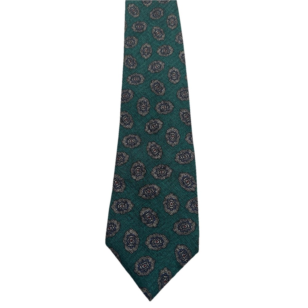 Oscar de la Renta Couture Tie Green‎ Paisley Medallion Silk? 3.75" x 55.75" VTG
